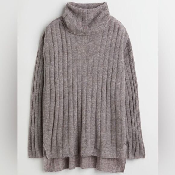 H&M Rib-knit Wool-blend Oversized Turtleneck Sweater, Size XS - Picture 1 of 11